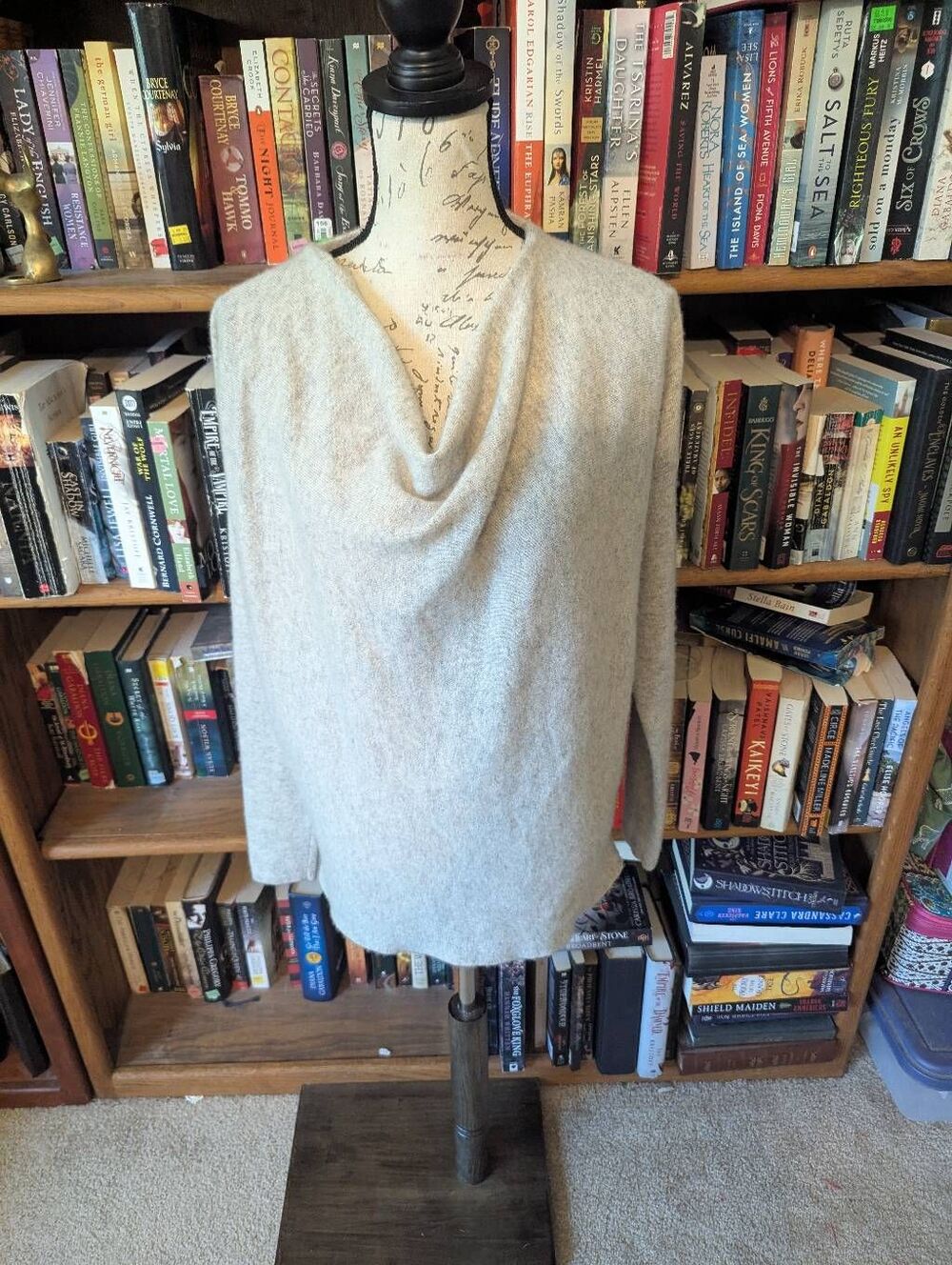 Sundance Women Size Medium 100% Cashmere Draped Cowl Neck Pullover Sweater Beige